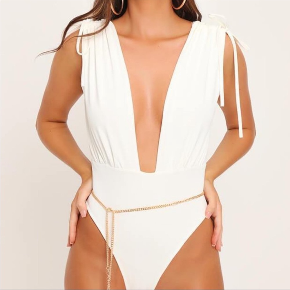 NWT Gorgeous Plunging Shoulder Tie Swimsuit